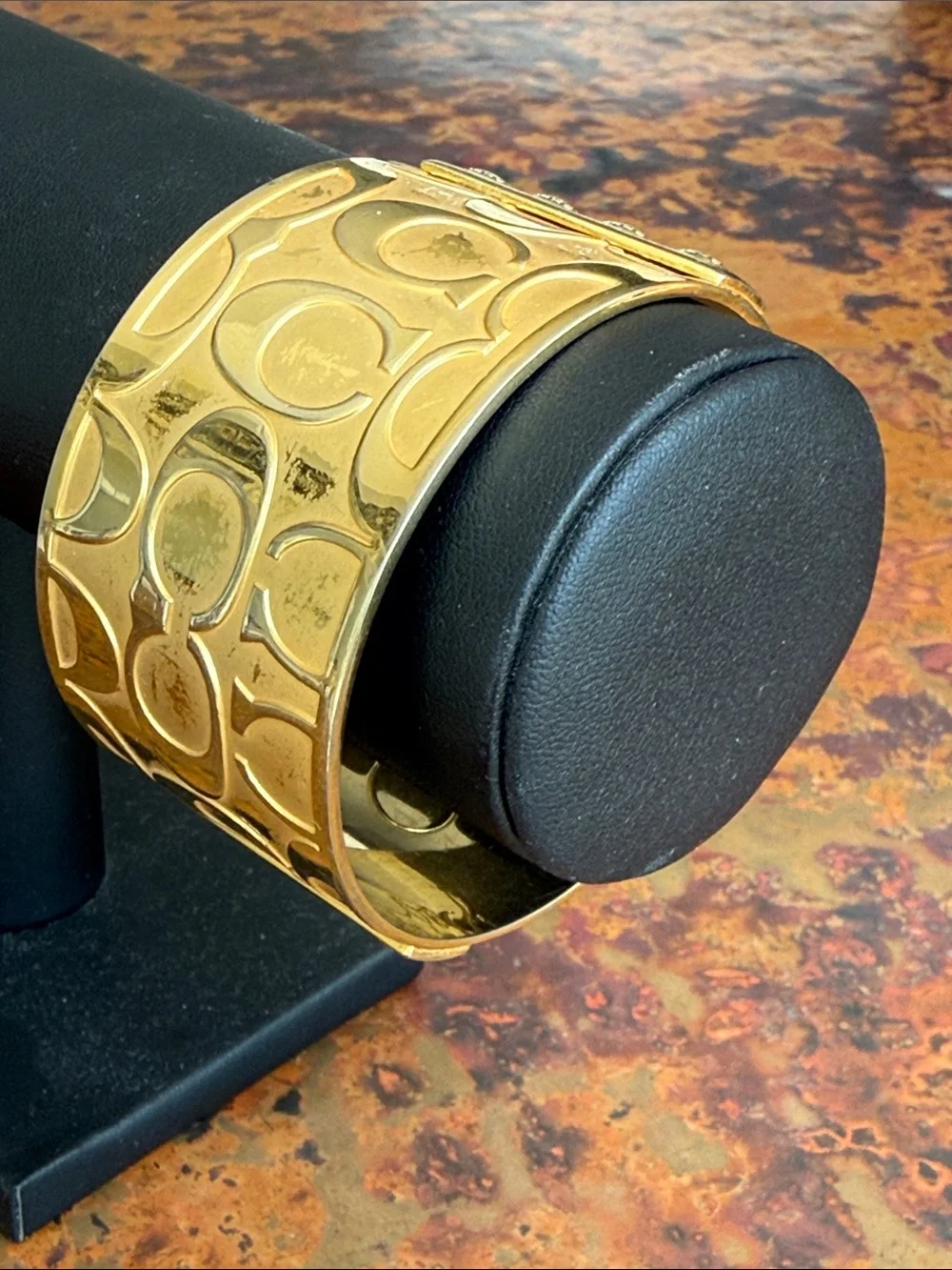 Vintage Coach Gold-Tone Raised Signature 'C' 1 1/2” Wide Cuff - Picture 1 of 11
